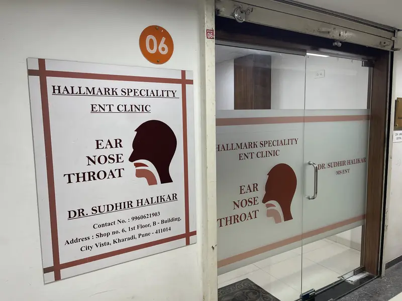Hallmark Speciality ENT Clinic signboard beside the door of office number 06